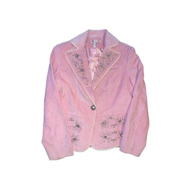 MOA U.S.A Pink corduroy gems flower style embroidered blazer Medium Y2K Western - Picture 1 of 3